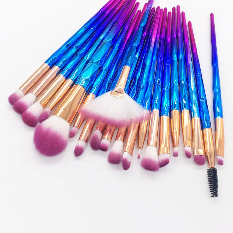 20-Piece Diamond Makeup Brush Set with Unicorn Theme