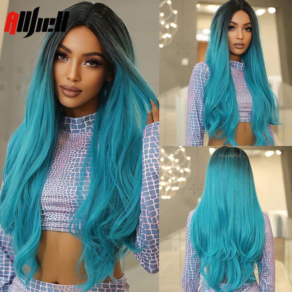 Long Wavy Blue Ombre Cosplay Wig for Women