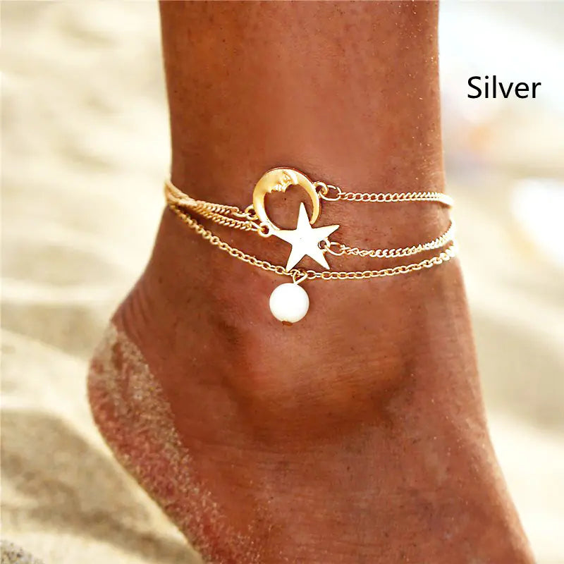 Three-Layer Metal Alloy Ankle Chain Anklet Set