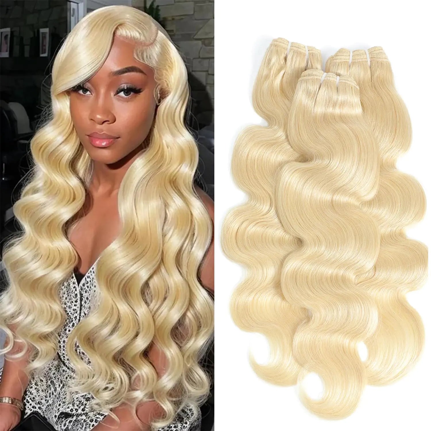 613 Bundles Blonde Body Wave Bundles Human Hair 22 24 26 Inch 100% Unprocessed 12A Grade Brazilian Virgin Human Hair Bundles 613 Human Hair Bundles 300g Long Bundles Human Hair