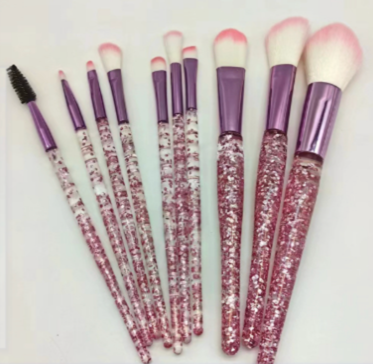 Makeup Brush Set of 10 - Face, Eye, and Contour Brushes