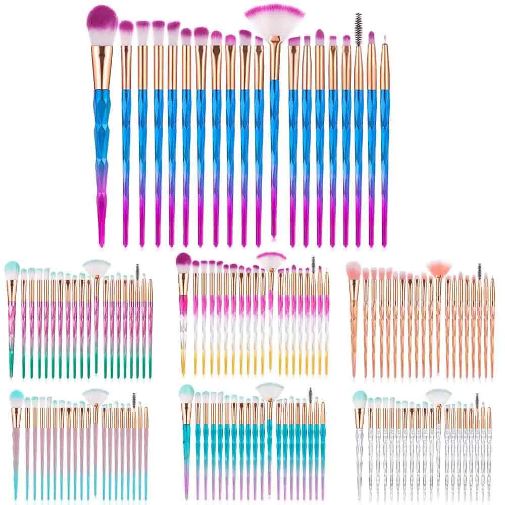 20-Piece Diamond Makeup Brush Set with Unicorn Theme