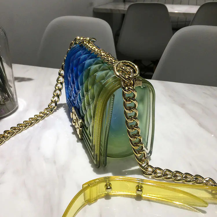 Two-Tone Jelly Shoulder Crossbody Bag with Chain
