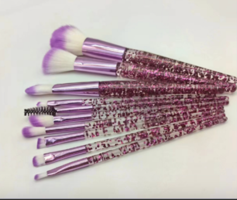 Makeup Brush Set of 10 - Face, Eye, and Contour Brushes