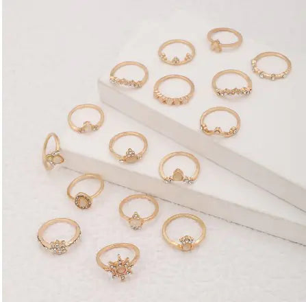 Crown Water Drop Ring Set - 12 Piece Joint Rings