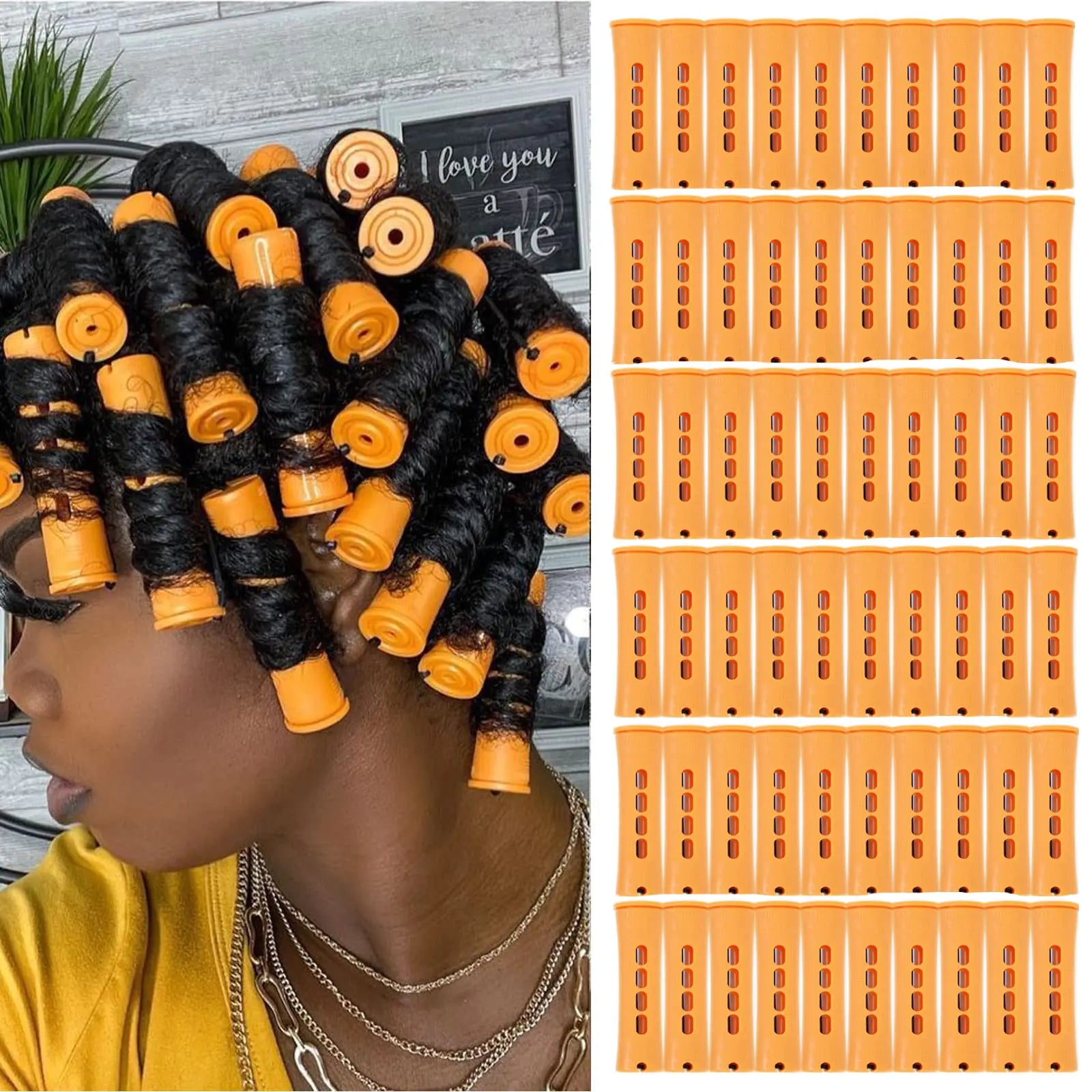 Alimiriam 60pcs Perm Cold Wave Rods Set for Natural Hair Hair Rollers for Women Hair Curling Rods for Long Medium Short Hair Curler Styling DIY Hairdressing Tools (Orange 60 Count)