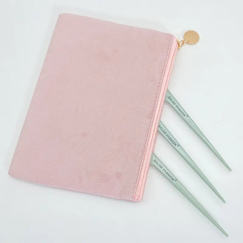 Pink Flannel Makeup Bag Set for Women, Large Capacity