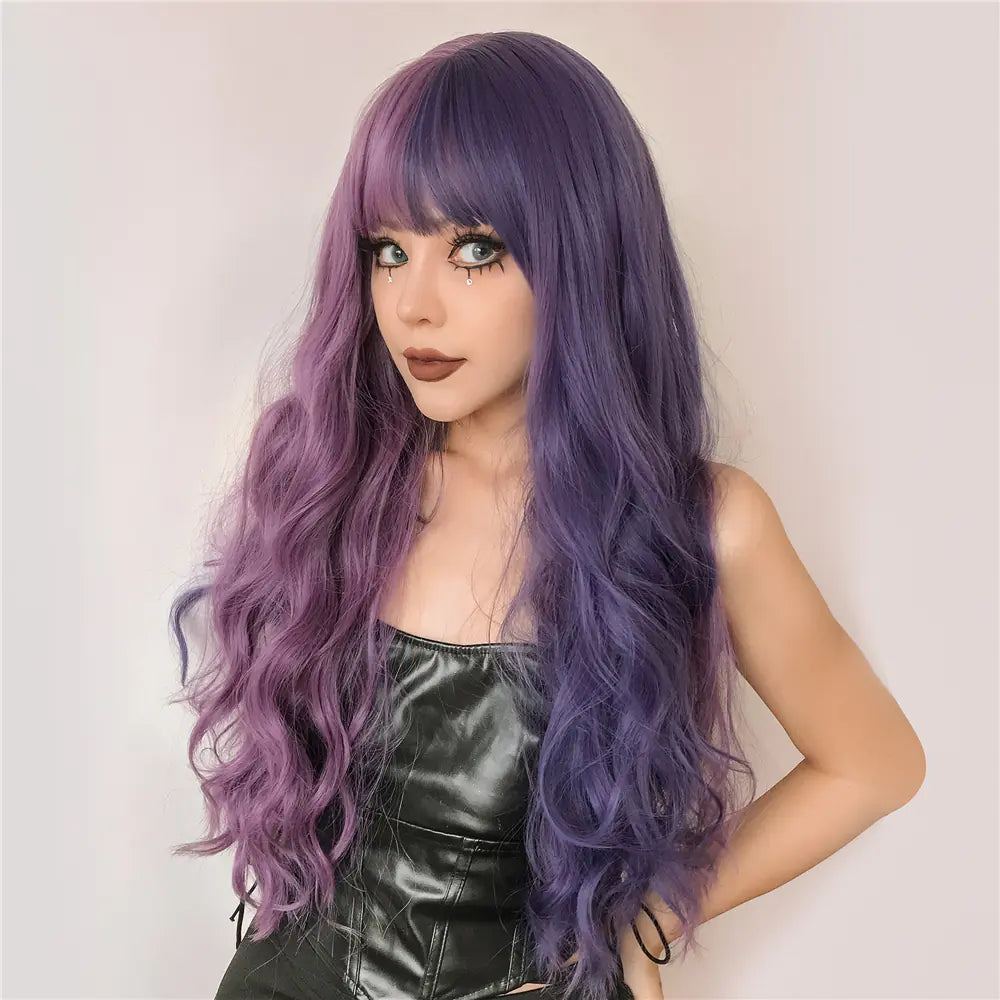 Purple Long Wavy Two-Tone Ombre Synthetic Wig for Women