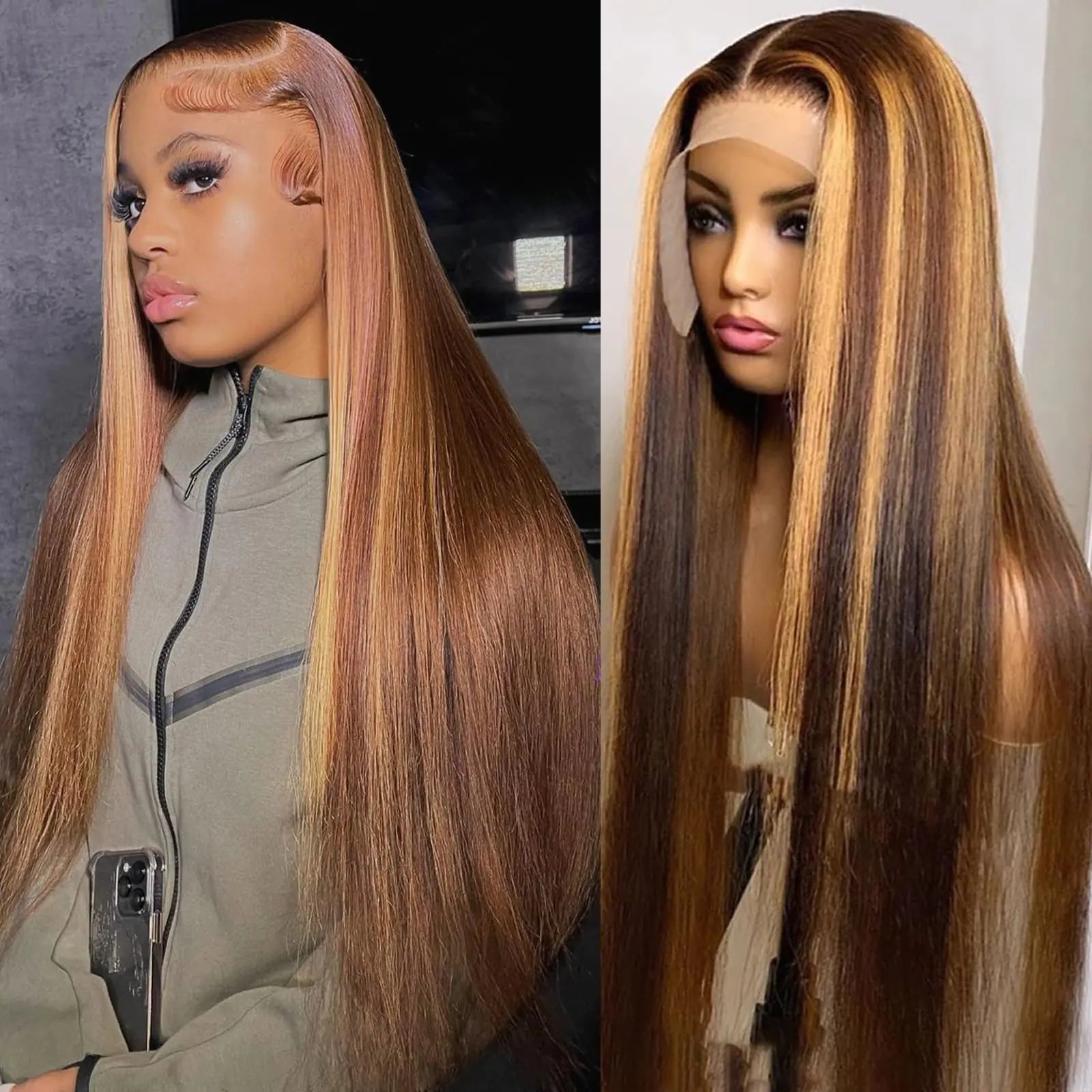 ARIPOLA Ombre Highlight Lace Front Wig Human Hair 13x4 HD Transparent 4/27 Honey Blonde Lace Frontal Wigs Pre Plucked with Baby Hair 180 Density Straight Lace Front wigs Human Hair Colored （32inch）