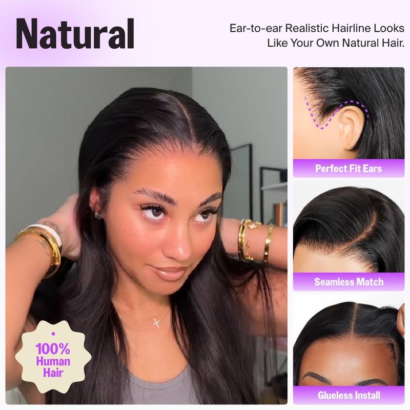 [HOT] Megalook 13x6 Glueless Lace Frontal Wig Pre-Everything Ear To Ear Natural Hairline HD Lace Skin Melted Silky Straight Human Hair Wigs With Drawstring