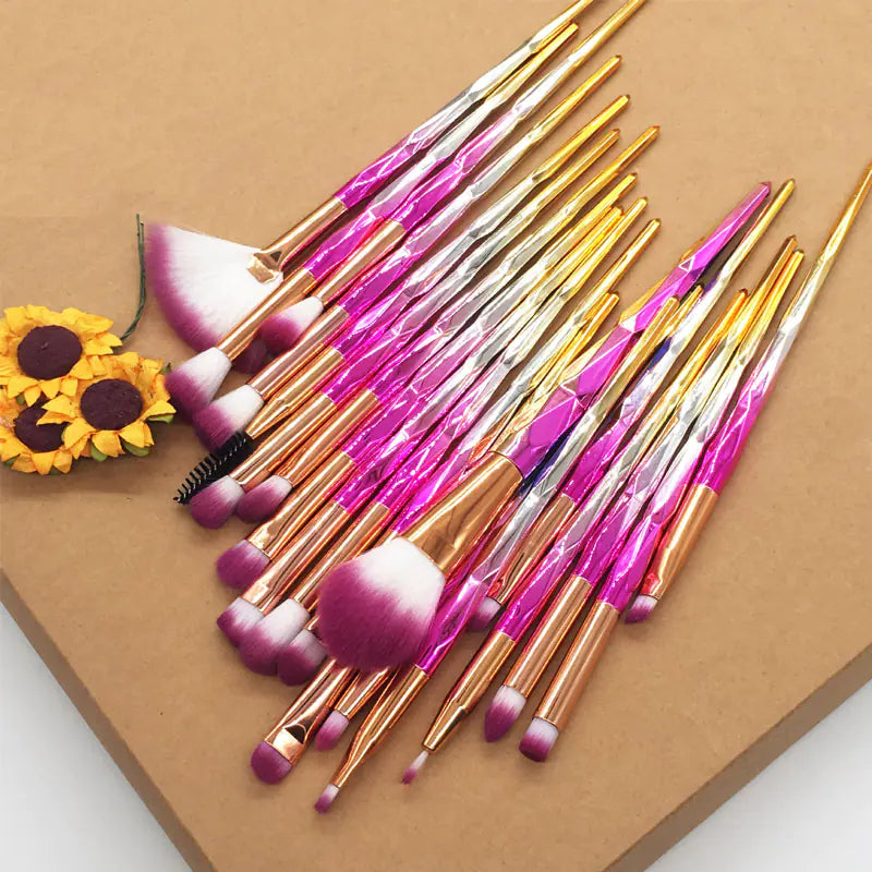 20-Piece Diamond Makeup Brush Set with Unicorn Theme