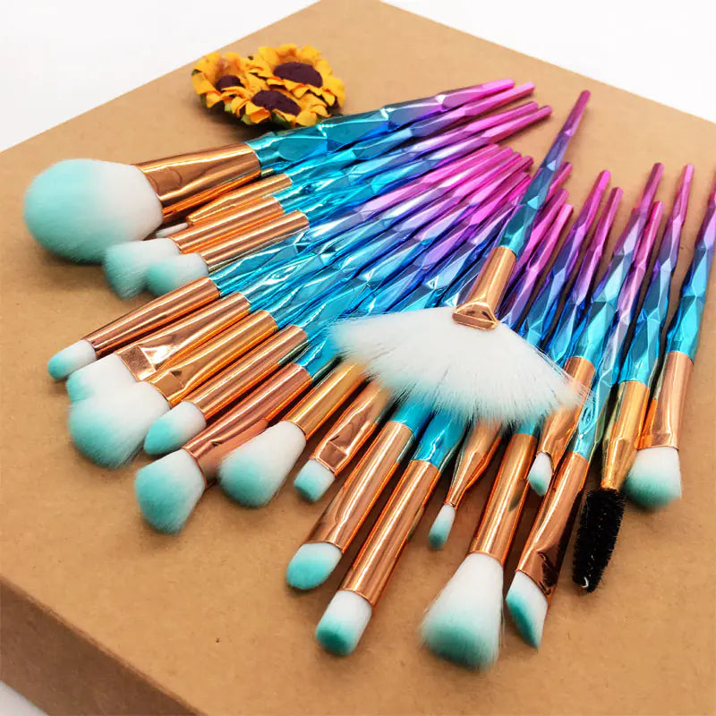 20-Piece Diamond Makeup Brush Set with Unicorn Theme