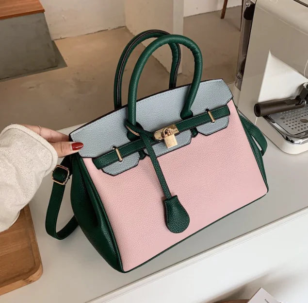 Color-Block Platinum Kelly Tote Bag