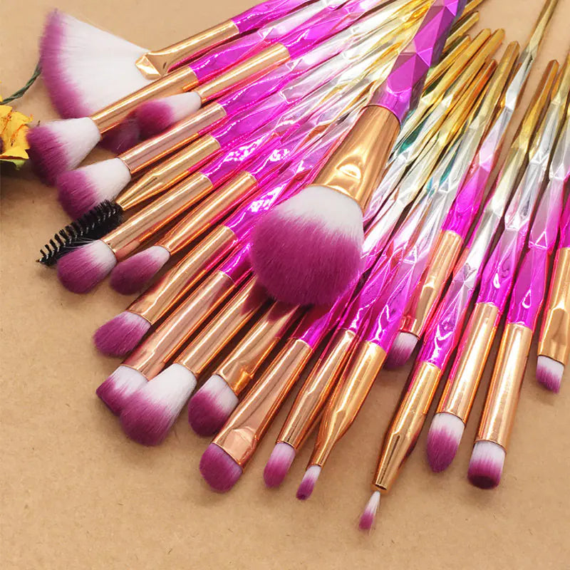 20-Piece Diamond Makeup Brush Set with Unicorn Theme