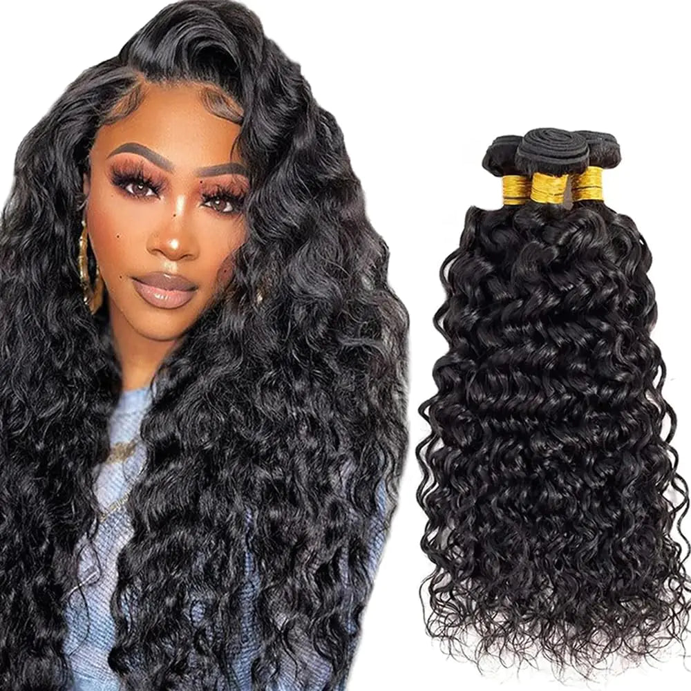 26 28 30 Inch Water Wave Bundles Human Hair Natural Black Color 8A Grade Brazilian Unprocessed Virgin Hair 3 Bundles Wet And Wavy Bundles Human Hair