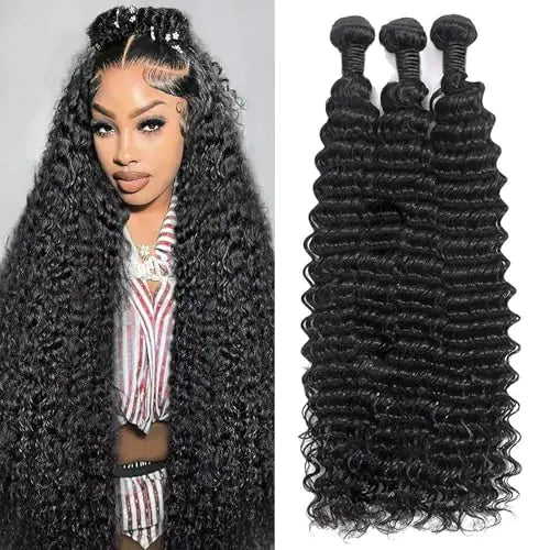 12A Deep Wave Human Hair Bundles 20 20 20 Inches 100% Unprocessed Deep Wave Bundles Wet And Wavy Bundles Curly Bundles Human Hair Virgin Hair Extensions Natural Color