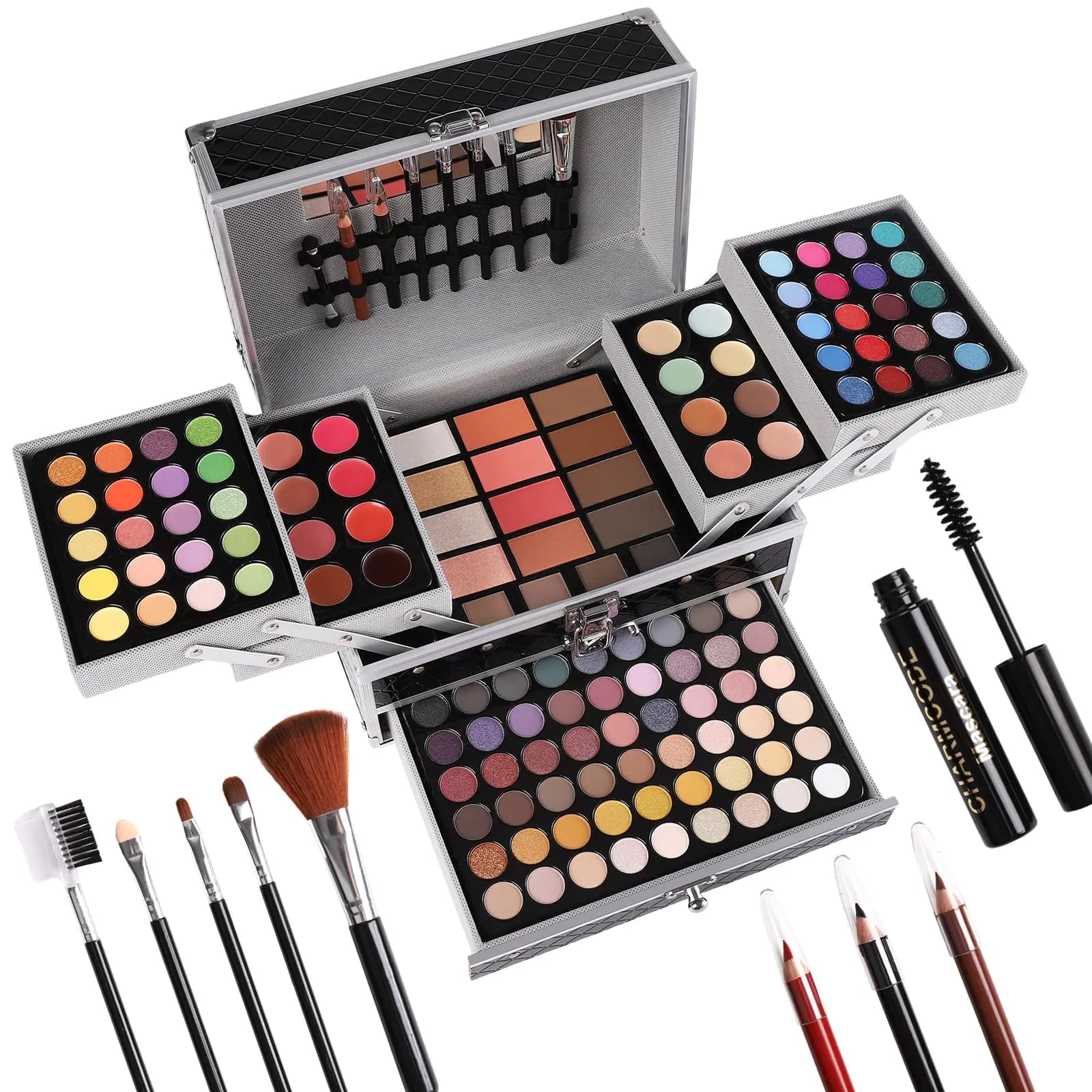 All in One Makeup Gift Set for Women Girls Full Kit Includes Eyeshadow Lipstick Concealer Highlighter Eyebrow Powder Blush Contour Lip Liners Eyeliner Brushes (Black)