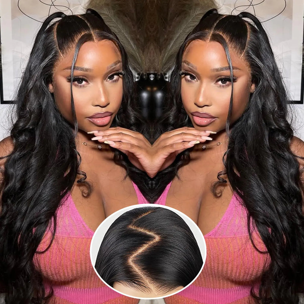 34 Inch Wear And Go Glueless Wigs Human Hair Pre Plucked Pre Cut 9x6 Body Wave Glueless Pre Plucked Bleached Knots Lace Front Wig For Women Transparent Lace Closure Wigs 200% Density