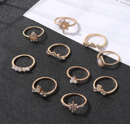 15-Piece Heart Ring Set with Cross and Diamond Design