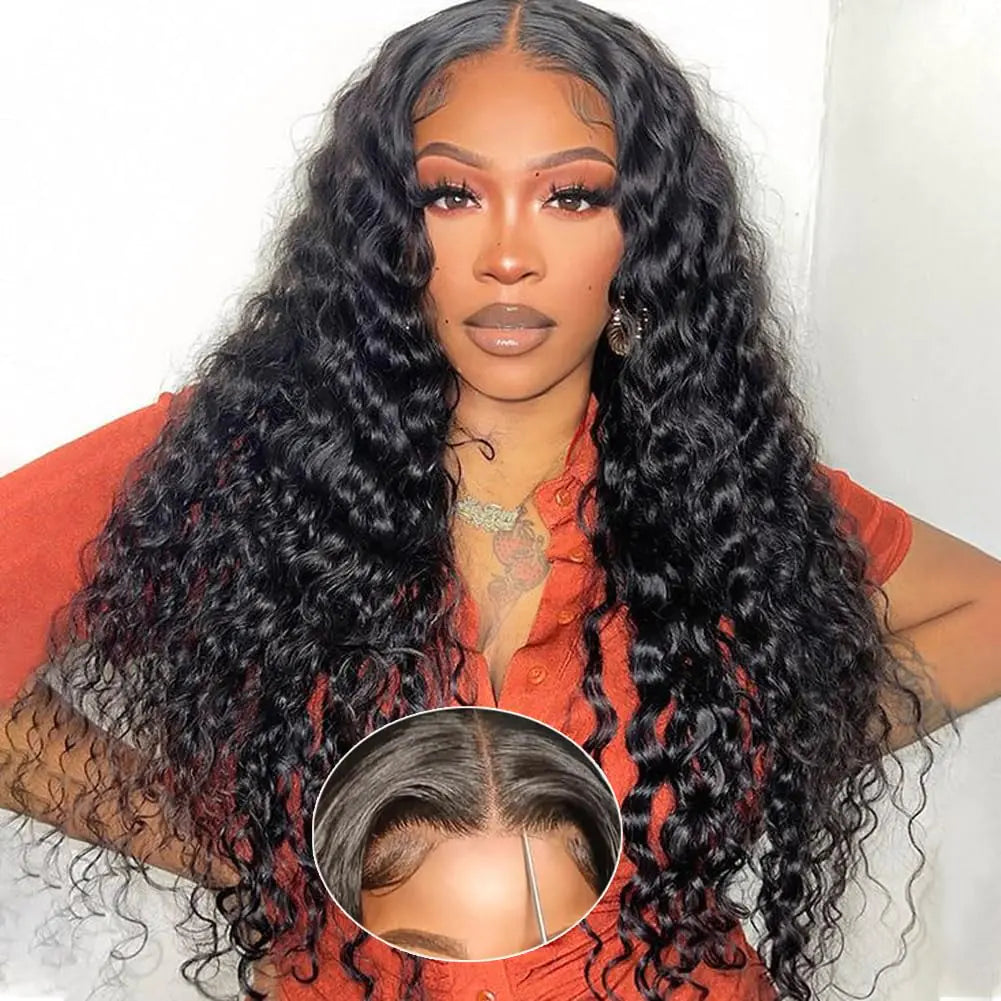ACIWP Glueless Wigs Human Hair Pre Plucked Pre Cut Wear and Go Deep Wave Lace Front Wigs Human Hair for Beginners Upgraded No Glue Pre Cut 5x5 Hd Lace Closure Wigs for Black Women Human Hair 22 Inch