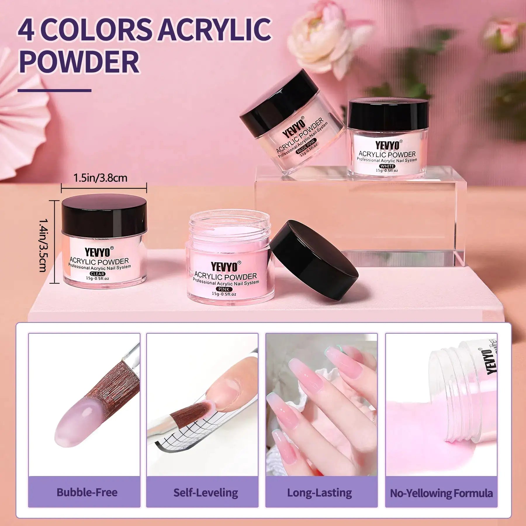 Acrylic Nail Kit, Acrylic Powder And Liquid Set, With Clear, Nude, Pink, White Nail Powder And Monomer, Professional Acrylic Nail Brush Nail Forms For Acrylic Nails Extension, Beginner And Home DIY