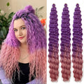 22 Inch Ocean Wave Crochet Hair 3 Packs Long Curly Braiding Hair for Boho Braids Deep Wave Crochet Hair Boho Hair for Braiding(Purple/Deep Pink)