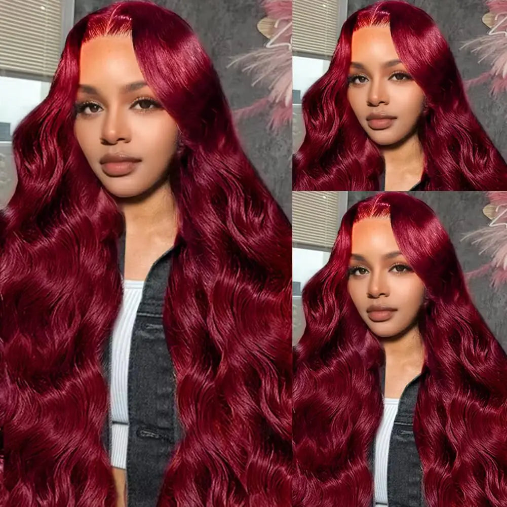 99J Burgundy Lace Front Wigs Human Hair 13x4 Hd Lace Front Wigs Human Hair 200% Density Wine Red Colored Human Hair Wigs Burgundy Body Wave Lace Front Wigs Human Hair Wig Pre Plucked with Baby Hair