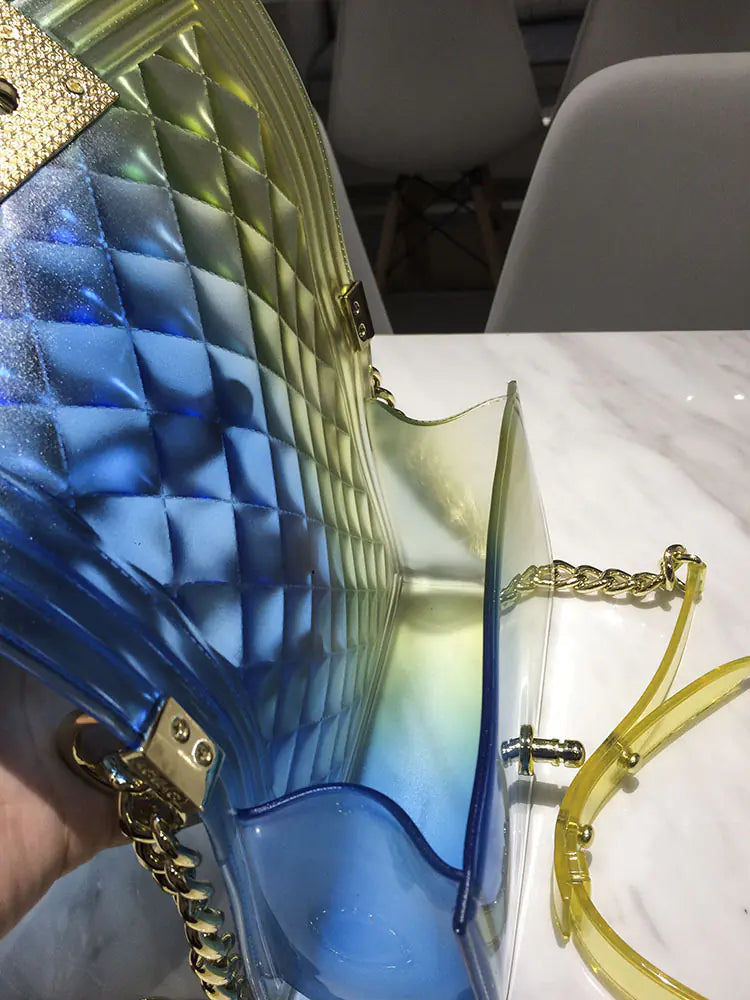 Two-Tone Jelly Shoulder Crossbody Bag with Chain