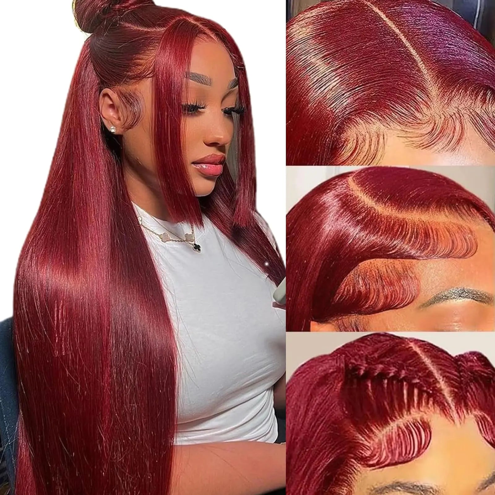 28 inch 99J Burgundy Lace Front Wigs Human Hair 13x4 HD Transparent Straight Lace Front Wigs Human Hair Pre Plucked Burgundy Wig Human Hair Red Wine Glueless Frontal Wigs Human Hair Wigs for Women