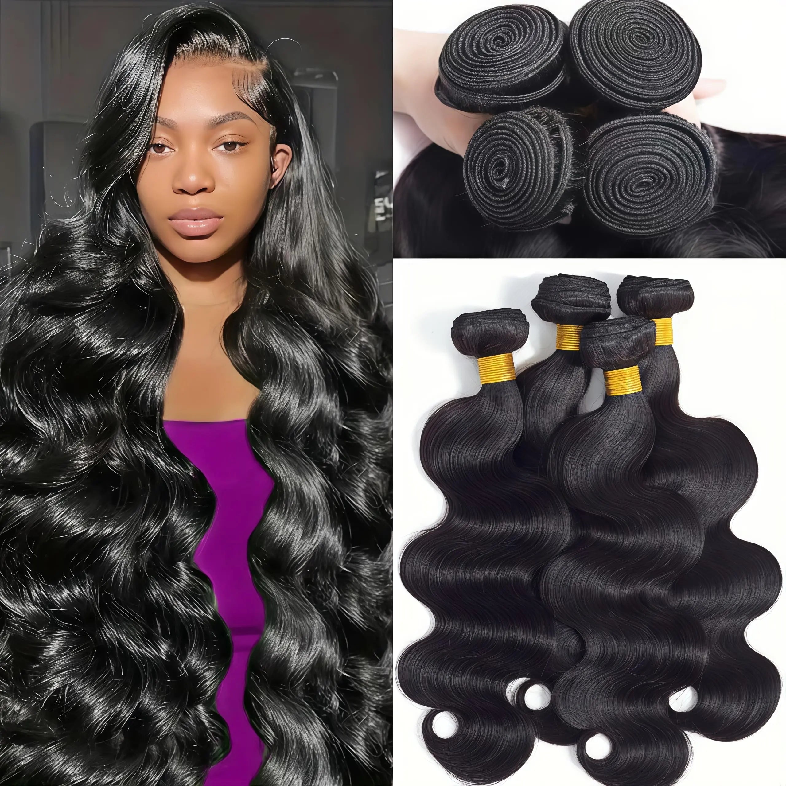 12A Human Hair Bundles 26 28 30 32 Inch Body Wave Bundles Human Hair 100% Unprocessed Brazilian Virgin Hair 4 Bundles Deals Human Hair Quick Weave Bundles Real Human Hair Extensions Natural Black