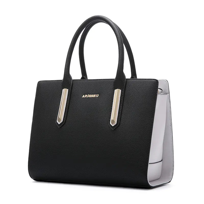 Color Block Genuine Leather Women's Tote Bag