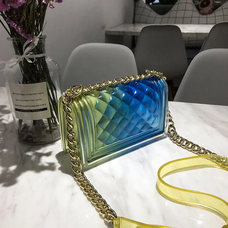 Two-Tone Jelly Shoulder Crossbody Bag with Chain