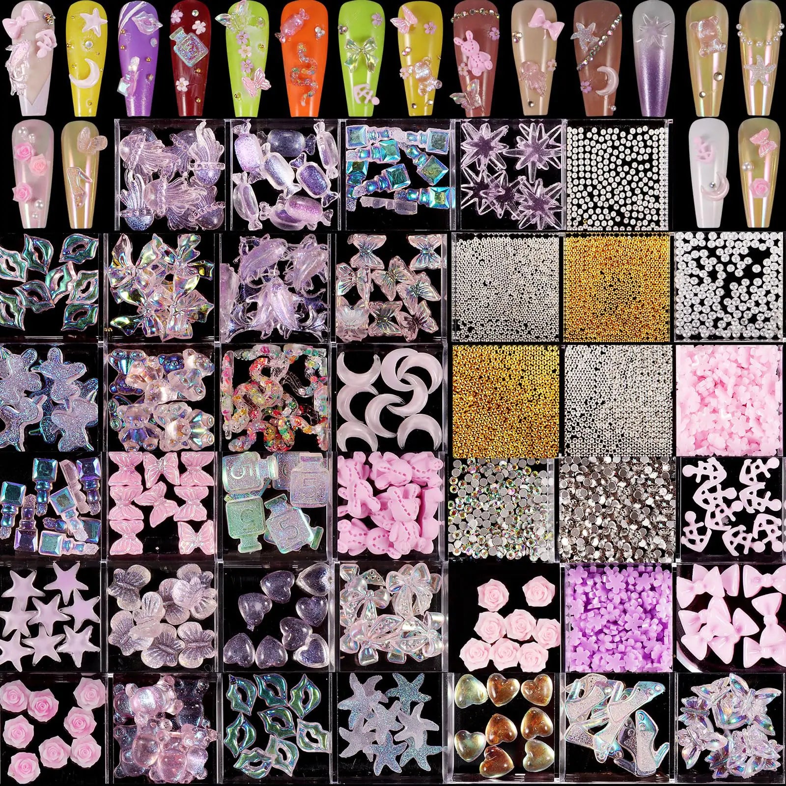 250pc 3D Nail Charms Set - Diverse Shapes & Colors for Acrylic Nails & DIY Crafts (#4)