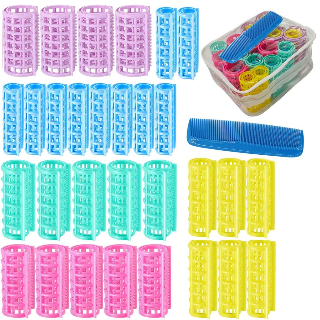 30Pcs Plastic Hair Curlers Rollers Set Snap on Rollers Self Grip Rollers Hairdressing Curlers Hair Curlers No Heat Hair Rollers for Long Medium Short Thin Fine Hair with Mini Comb (5 Sizes)