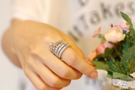 Zircon Crown Ring Set - Two Piece Ring Set