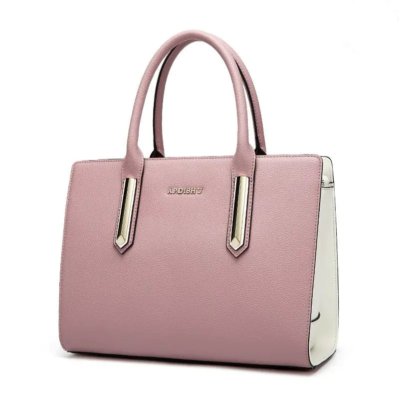 Color Block Genuine Leather Women's Tote Bag