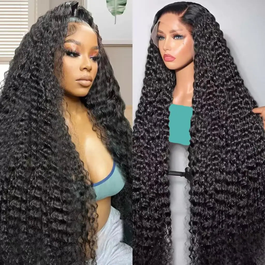 32 Inch Deep Wave Lace Front Wigs Human Hair 200 Density 13x6 HD Transparent Lace Front Wigs Human Hair Pre Plcked Curly Human Hair Wig for Women Deep Wave Frontal Wigs Human Hair with Baby Hair