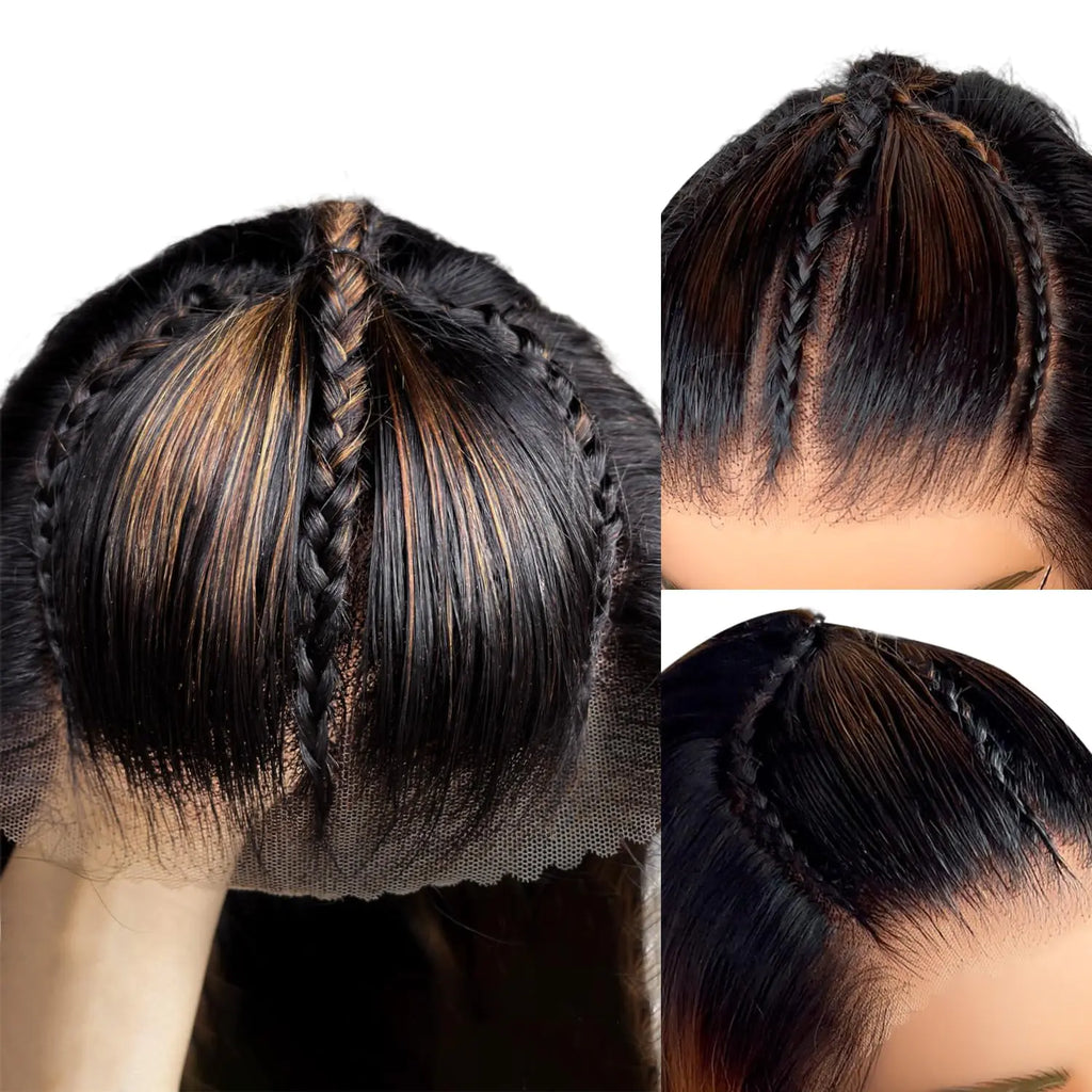 9x6 Wear and Go Glueless Wigs Human Hair Pre Plucked Pre Cut Braided Wigs for Women 200 Density Straight Ombre Highlight Lace Front Wig With Baby Hair No Glue 3 Seconds to Wear Glueless Wig 28 Inch