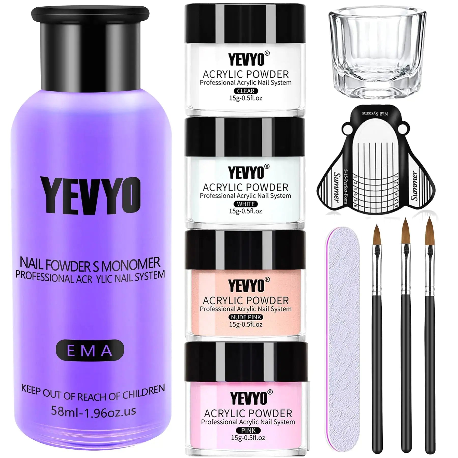 Acrylic Nail Kit, Acrylic Powder And Liquid Set, With Clear, Nude, Pink, White Nail Powder And Monomer, Professional Acrylic Nail Brush Nail Forms For Acrylic Nails Extension, Beginner And Home DIY