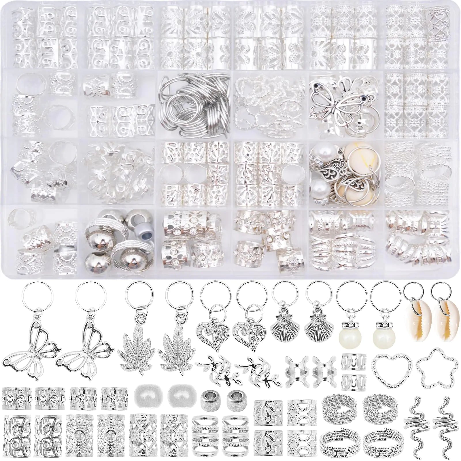 236PCS Silver Hair Accessories and Hair Beads: Hair Jewelry and Charms for Braids Hair Rings and Braid Accessories - Ideal for Dreadlock Accessories Loc Jewelry and Hair Cuffs Rave Hair Accessories