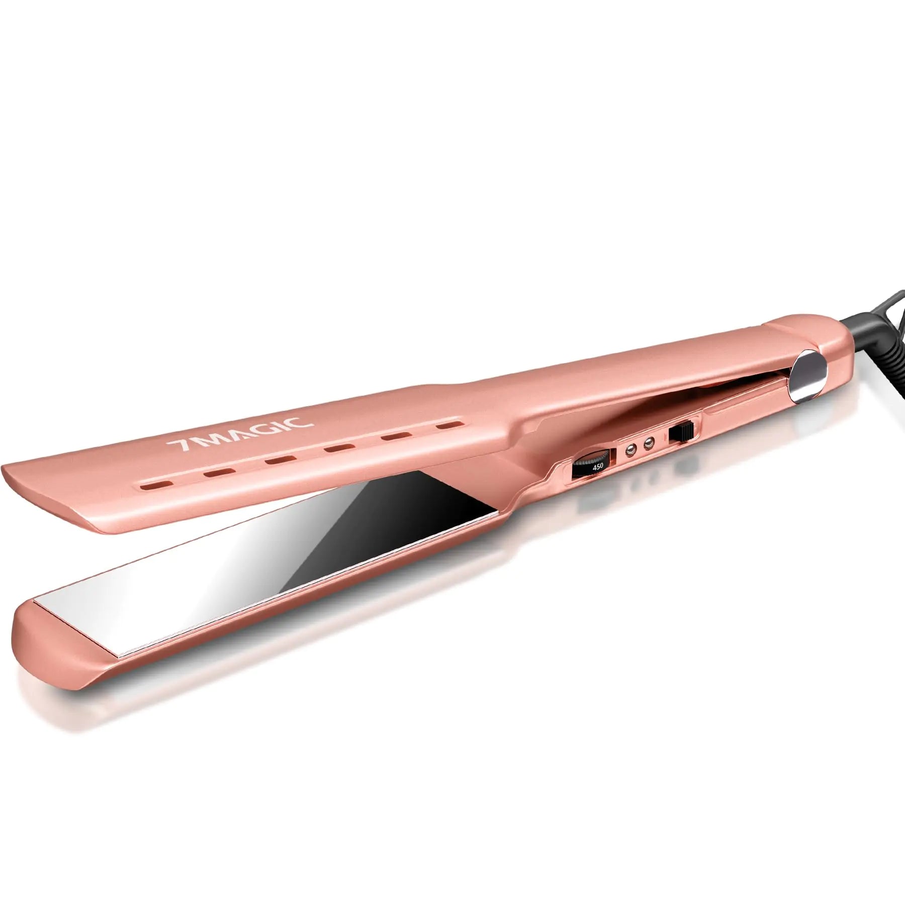 7MAGIC Nano Titanium 1.7" Wide Flat Iron for All Hair Flat Iron Hair Straightener with 5 Temps and Dual Voltage Hair Straightener for Wet & Dry Hair Fast Straightening Hair Iron Rose Gold