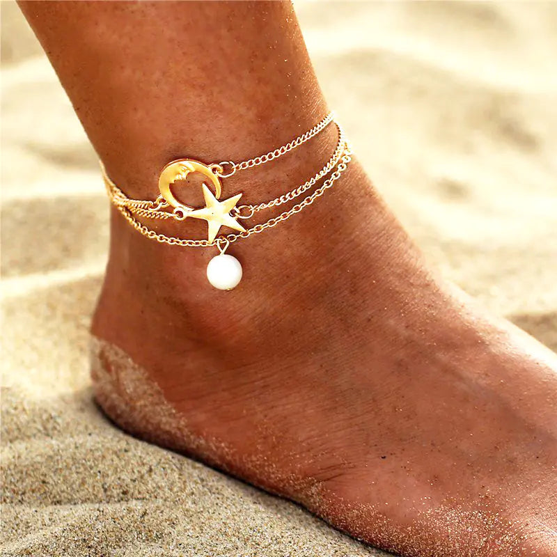 Three-Layer Metal Alloy Ankle Chain Anklet Set