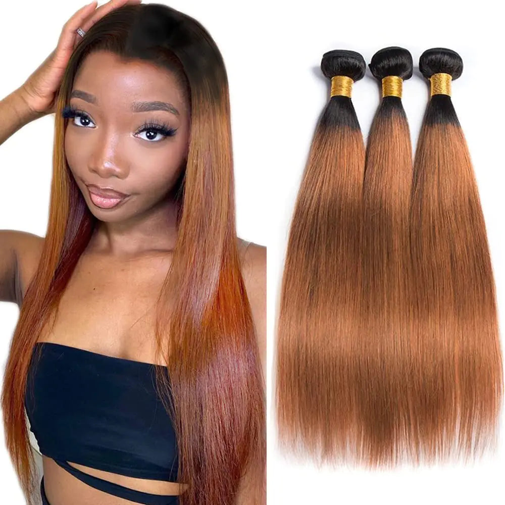 1B30 Straight Bundles Human Hair Ombre Brown Bundles 100% Unprocessed Virgin Straight Human Hair 3 Bundles Weave Extensions Brown Bundle Extension 26 28 30 Inch
