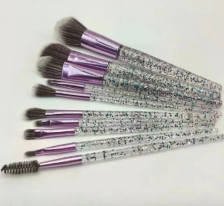 Makeup Brush Set of 10 - Face, Eye, and Contour Brushes