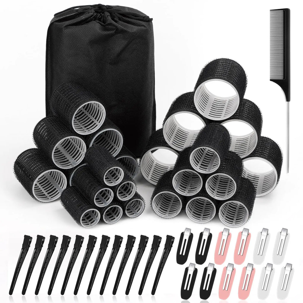 50 Pcs Rollers Hair Curlers Set with 24Pcs Self Grip Hair Rollers 4 Sizes and 24 Pcs Hair Clips for Blowout Look Long Medium Short Thick Hair Volume