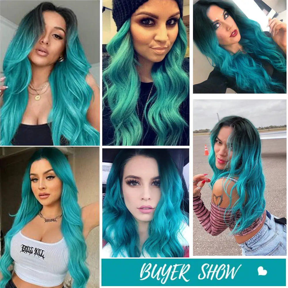 Long Wavy Blue Ombre Cosplay Wig for Women