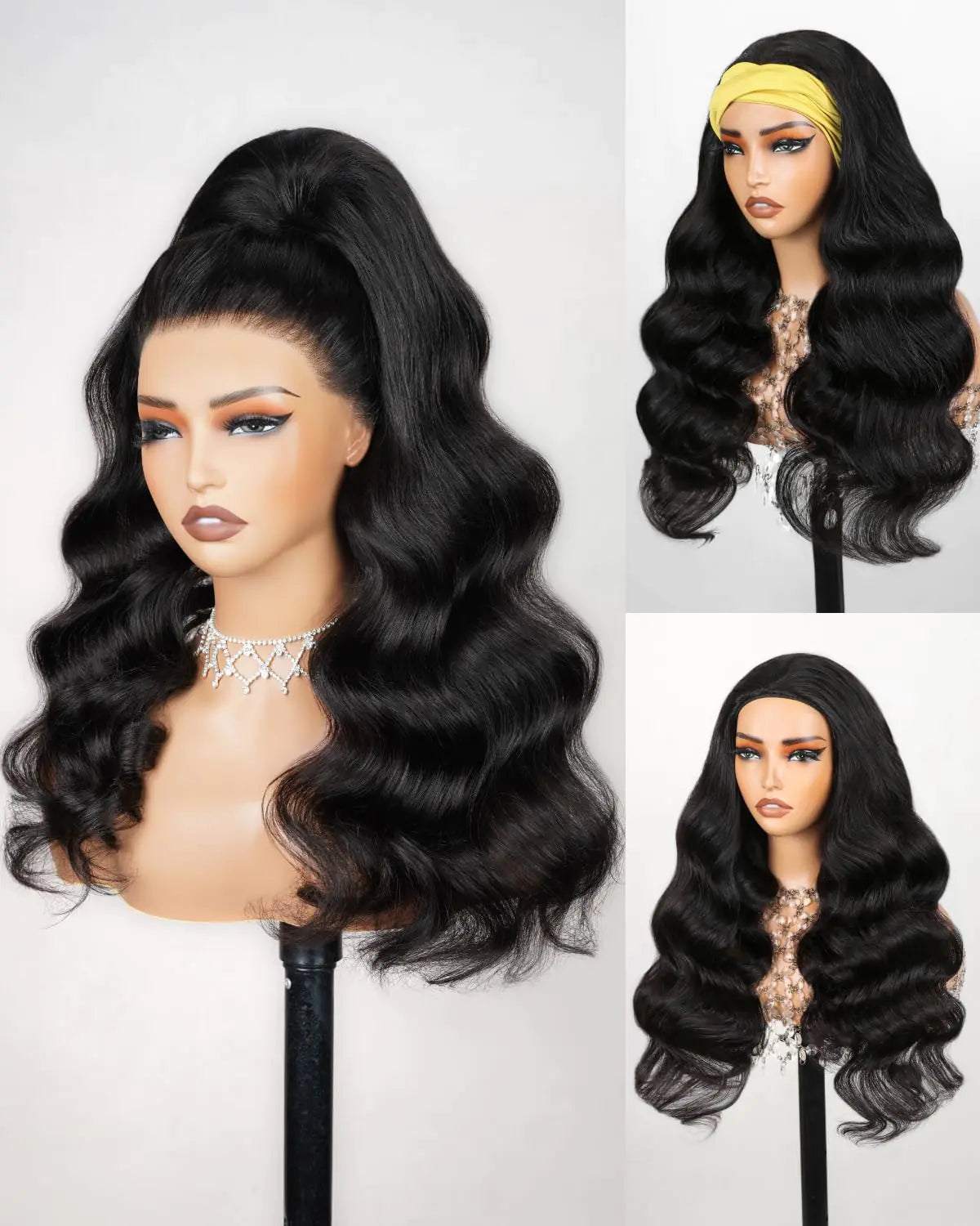 Arabella Glueless Human Hair Headband Wig Ponytail Extension Half Wig for Women Drawstring Ponytail Wear and Go Wig Glueless Human Hair Wigs (20 Inch Body Wave)