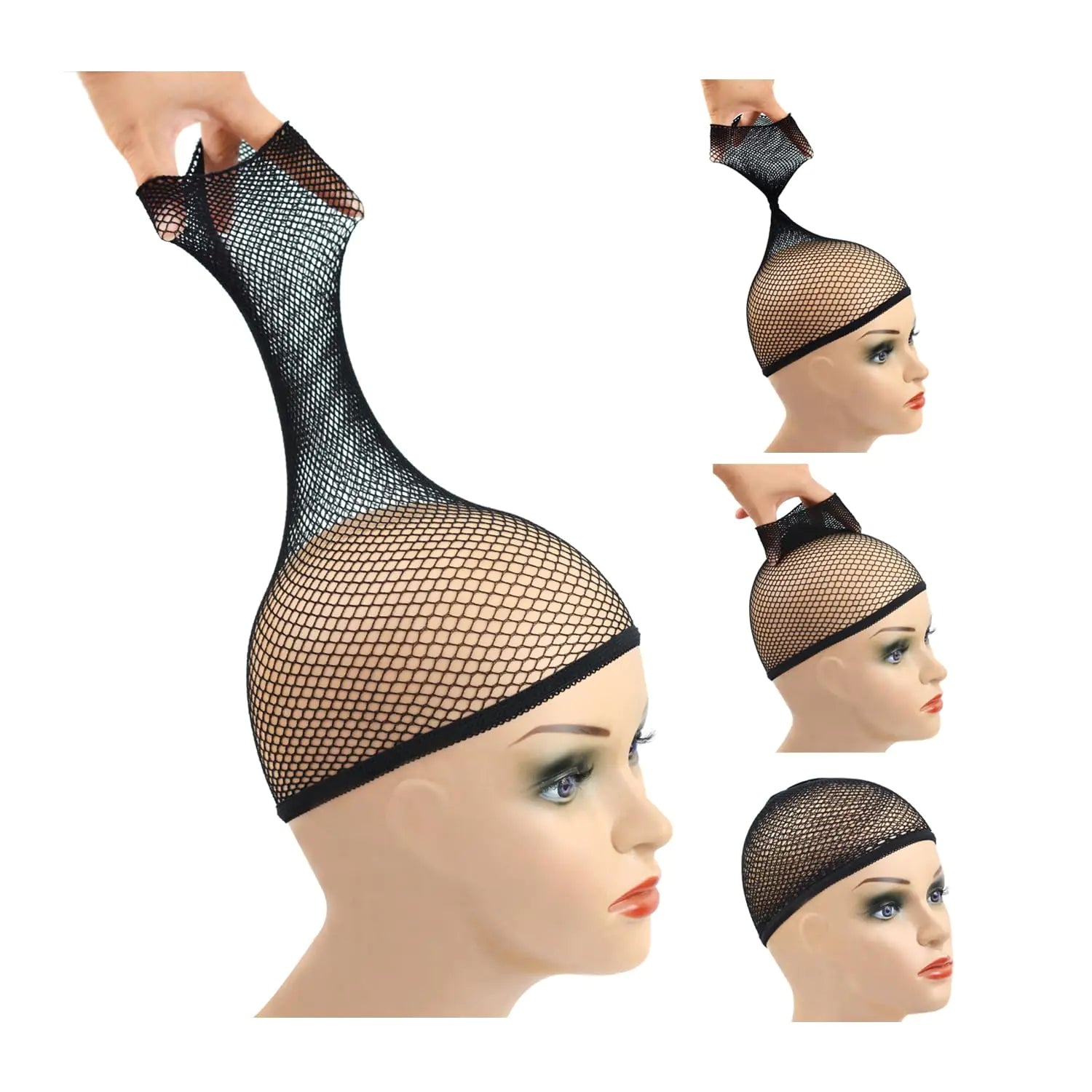 2 Pieces Wig Caps Hair Net for Long Hair Wig Mesh Cap Weaving Wig Cap Mesh Net Open End Wig Cap for Women (Black S）