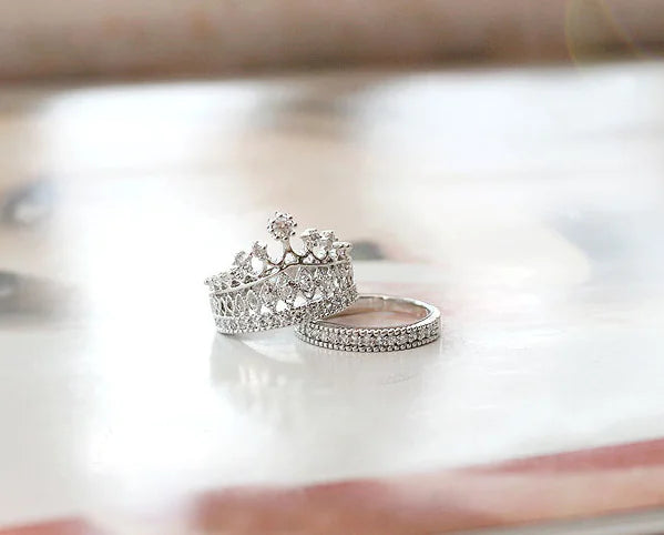 Zircon Crown Ring Set - Two Piece Ring Set