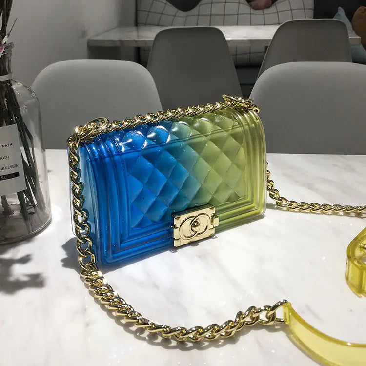 Two-Tone Jelly Shoulder Crossbody Bag with Chain